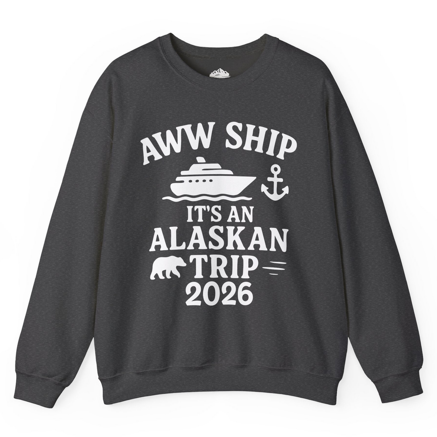 Alaska Cruise Shirt - Alaskan Trip 2026 Ship Anchor Bear Family Tee Sweatshirt – Dark Heather – Alaska Cruise Shirts