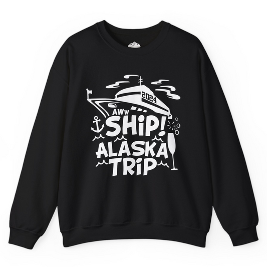 Aww Ship Alaska Cruise Shirt - Funny 2024 Group Vacation Graphic Tee Sweatshirt – Black – Alaska Cruise Shirts