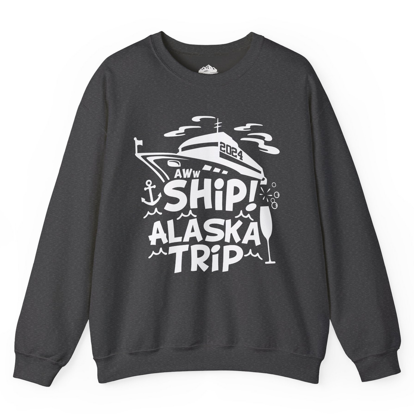Aww Ship Alaska Cruise Shirt - Funny 2024 Group Vacation Graphic Tee Sweatshirt – Dark Heather – Alaska Cruise Shirts