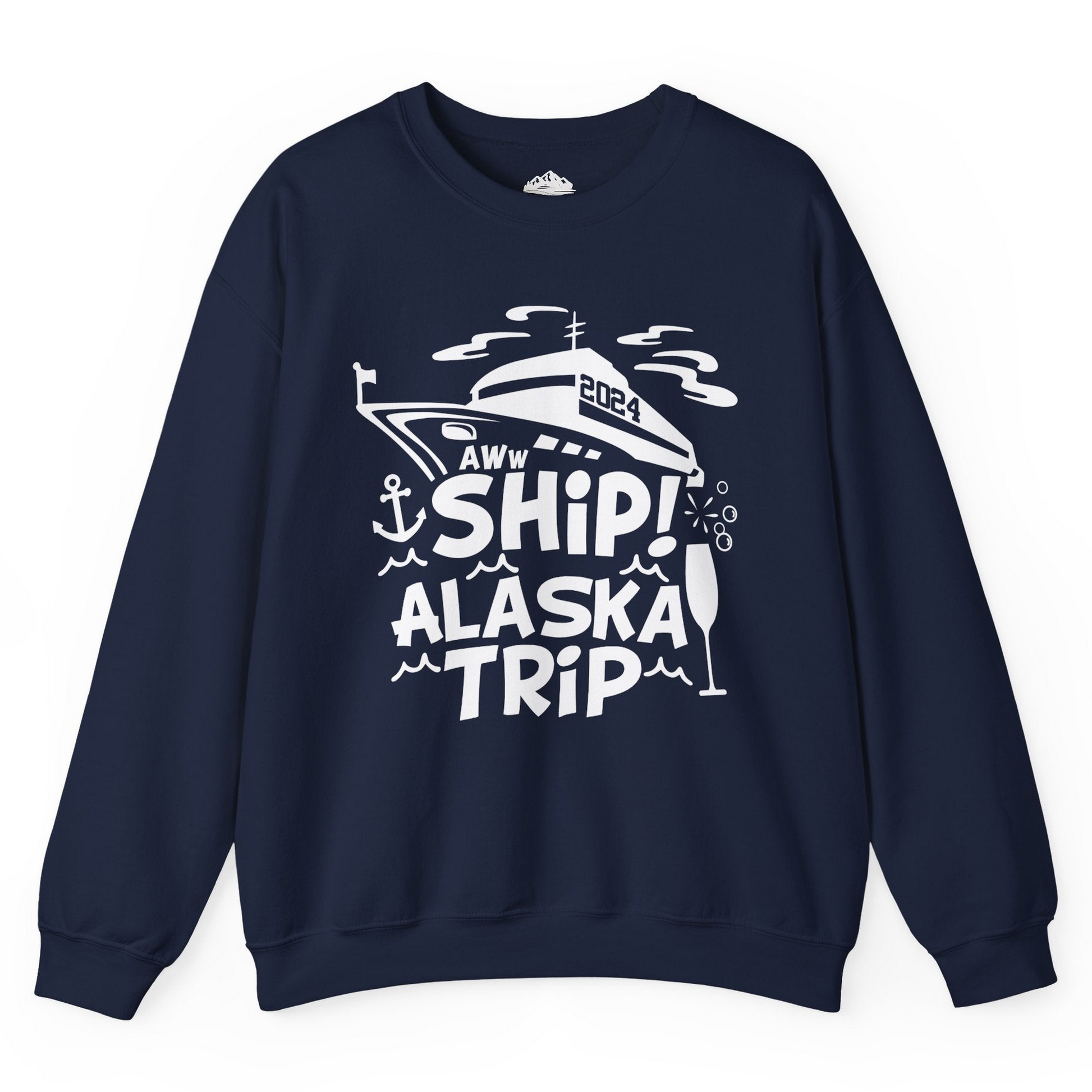 Aww Ship Alaska Cruise Shirt - Funny 2024 Group Vacation Graphic Tee Sweatshirt – Navy – Alaska Cruise Shirts