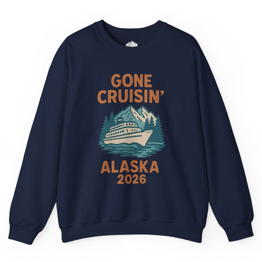 Gone Cruisin Alaska 2026 Retro Cruise Ship Nature Scenery Shirt Sweatshirt – Navy – Alaska Cruise Shirts