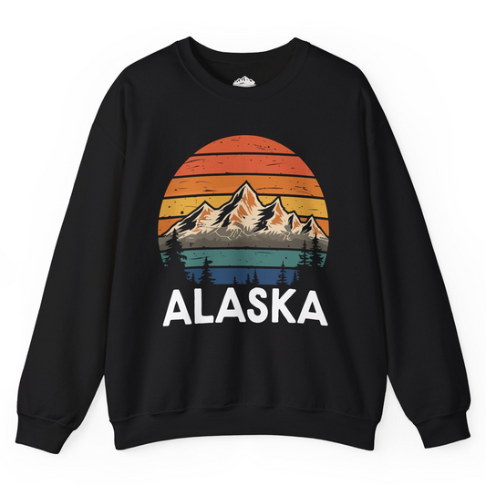 Retro Alaska Mountain Scenery Shirt - Vintage Denali Sunset Tee Sweatshirt – Black – Alaska Cruise Shirts