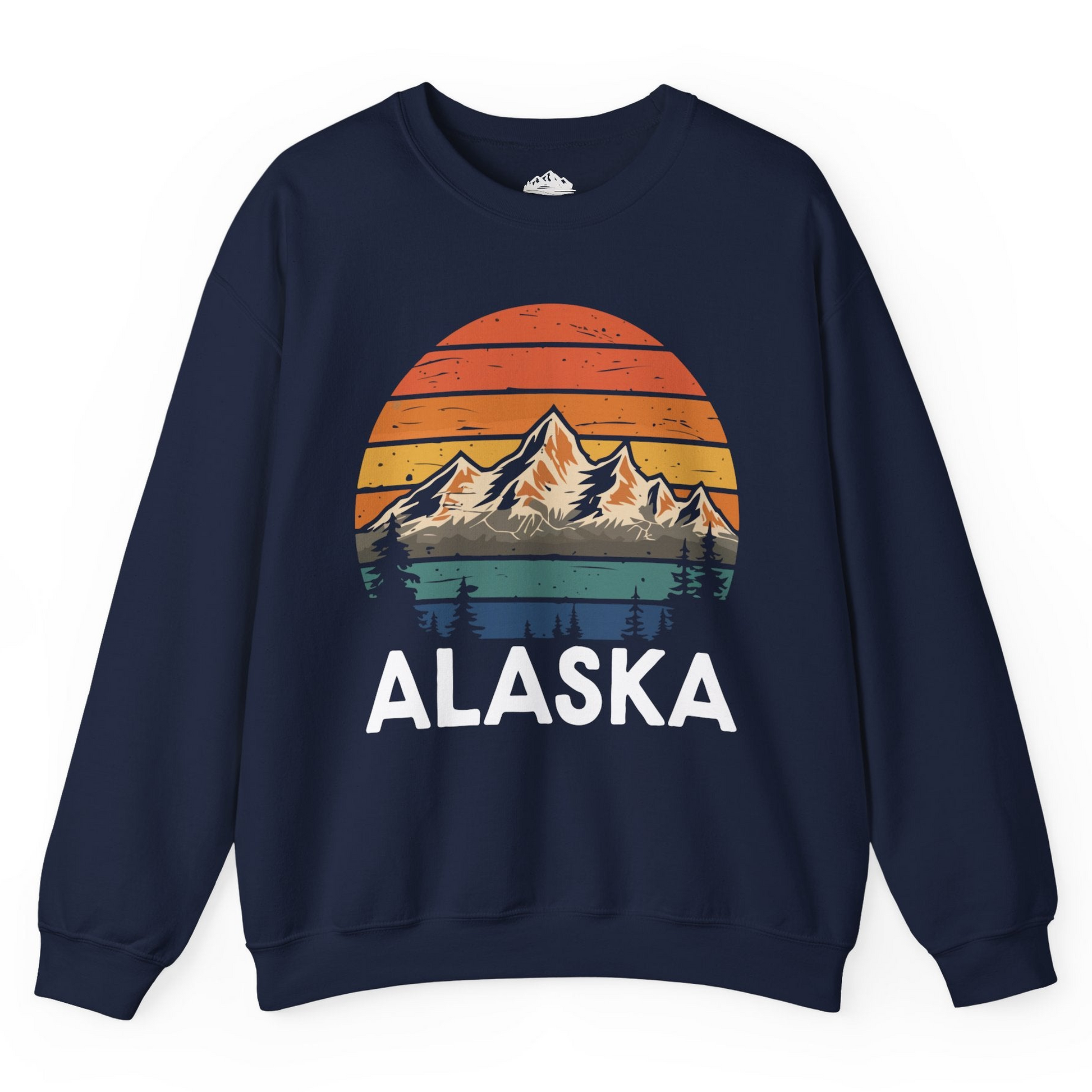 Retro Alaska Mountain Scenery Shirt - Vintage Denali Sunset Tee Sweatshirt – Navy – Alaska Cruise Shirts