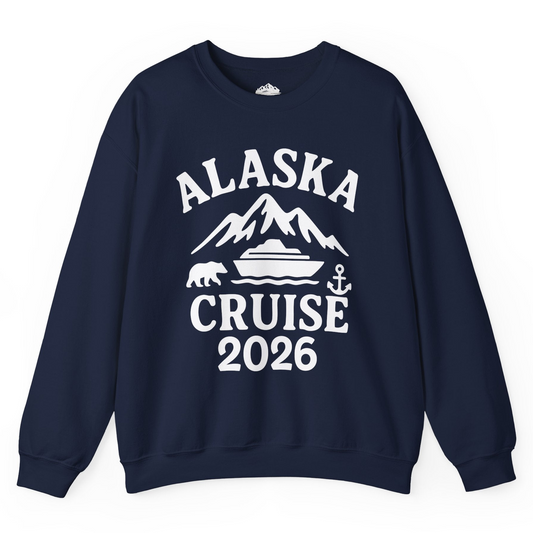 Alaska Cruise 2026 Shirt - Mountains Bear Anchor Adventure Tee Sweatshirt – Navy – Alaska Cruise Shirts