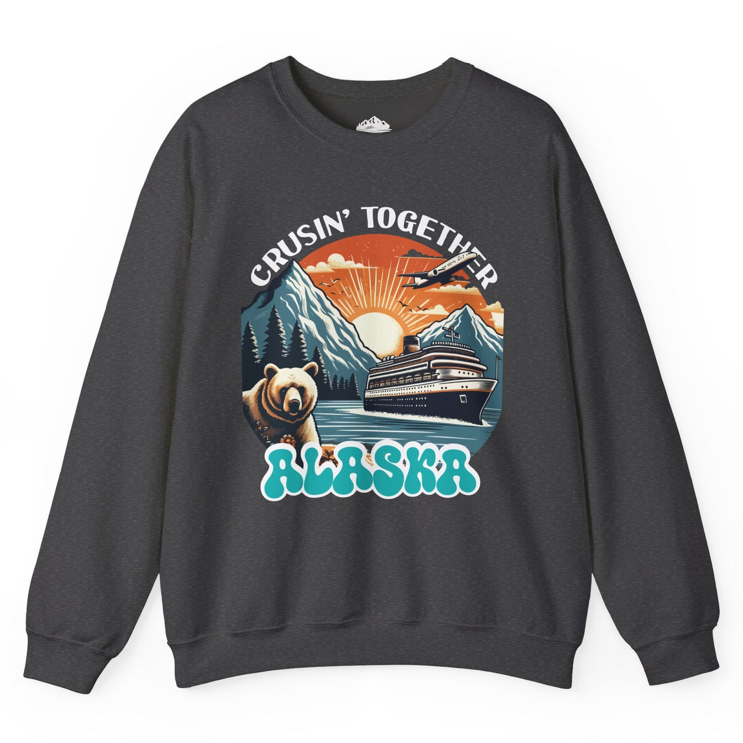 Alaska Cruise Shirt - Retro Bear and Ship Vintage Travel Illustration Sweatshirt – Dark Heather – Alaska Cruise Shirts
