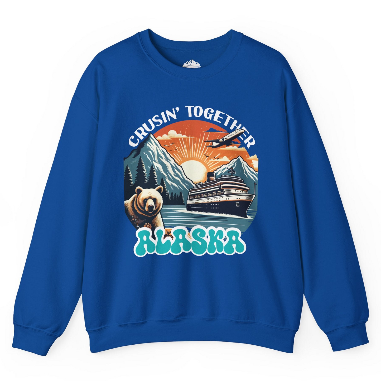 Alaska Cruise Shirt - Retro Bear and Ship Vintage Travel Illustration Sweatshirt – Royal – Alaska Cruise Shirts