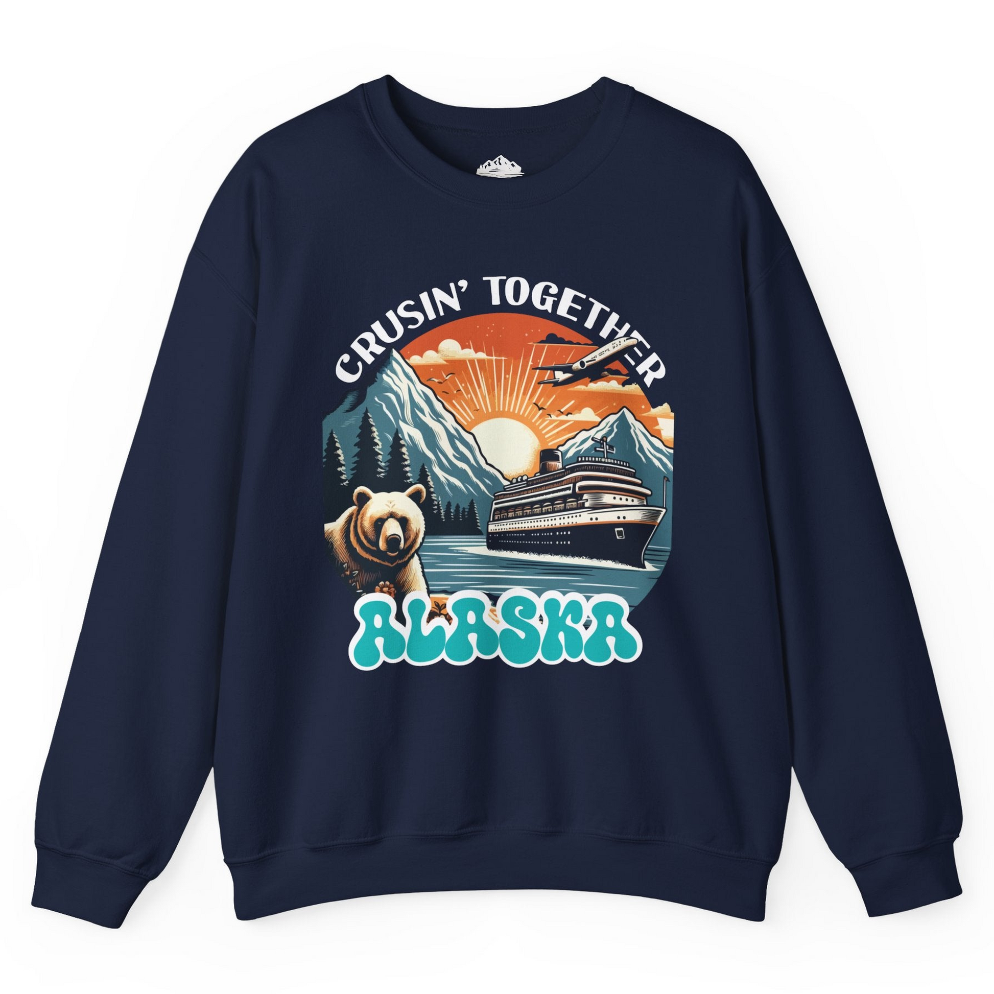 Alaska Cruise Shirt - Retro Bear and Ship Vintage Travel Illustration Sweatshirt – Navy – Alaska Cruise Shirts