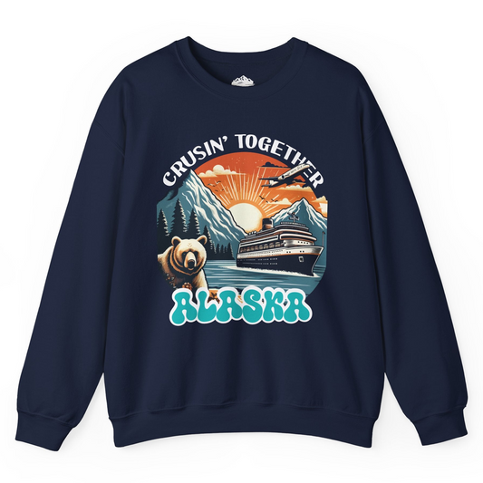 Alaska Cruise Shirt - Retro Bear and Ship Vintage Travel Illustration Sweatshirt – Navy – Alaska Cruise Shirts