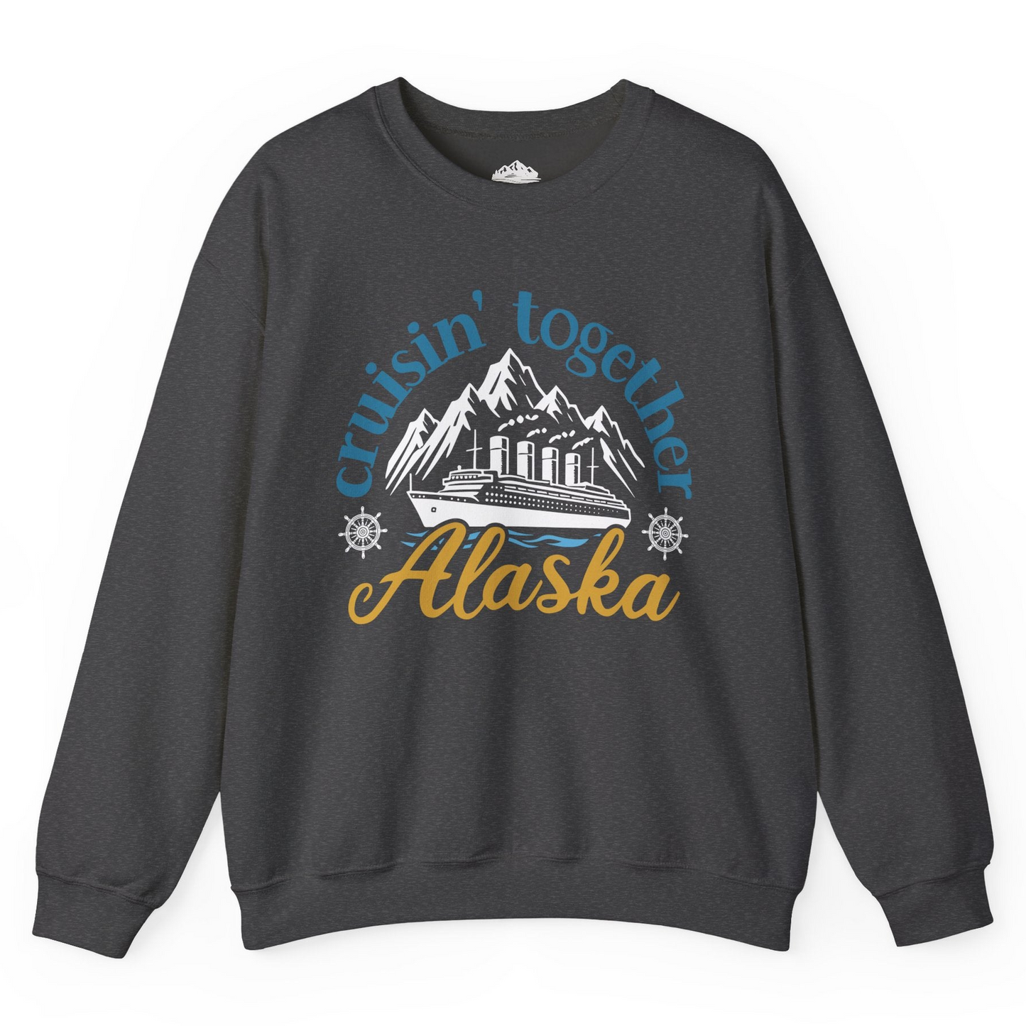 Alaska Cruise Adventure Shirt - Retro Mountains and Ship Graphic Tee Sweatshirt – Dark Heather – Alaska Cruise Shirts