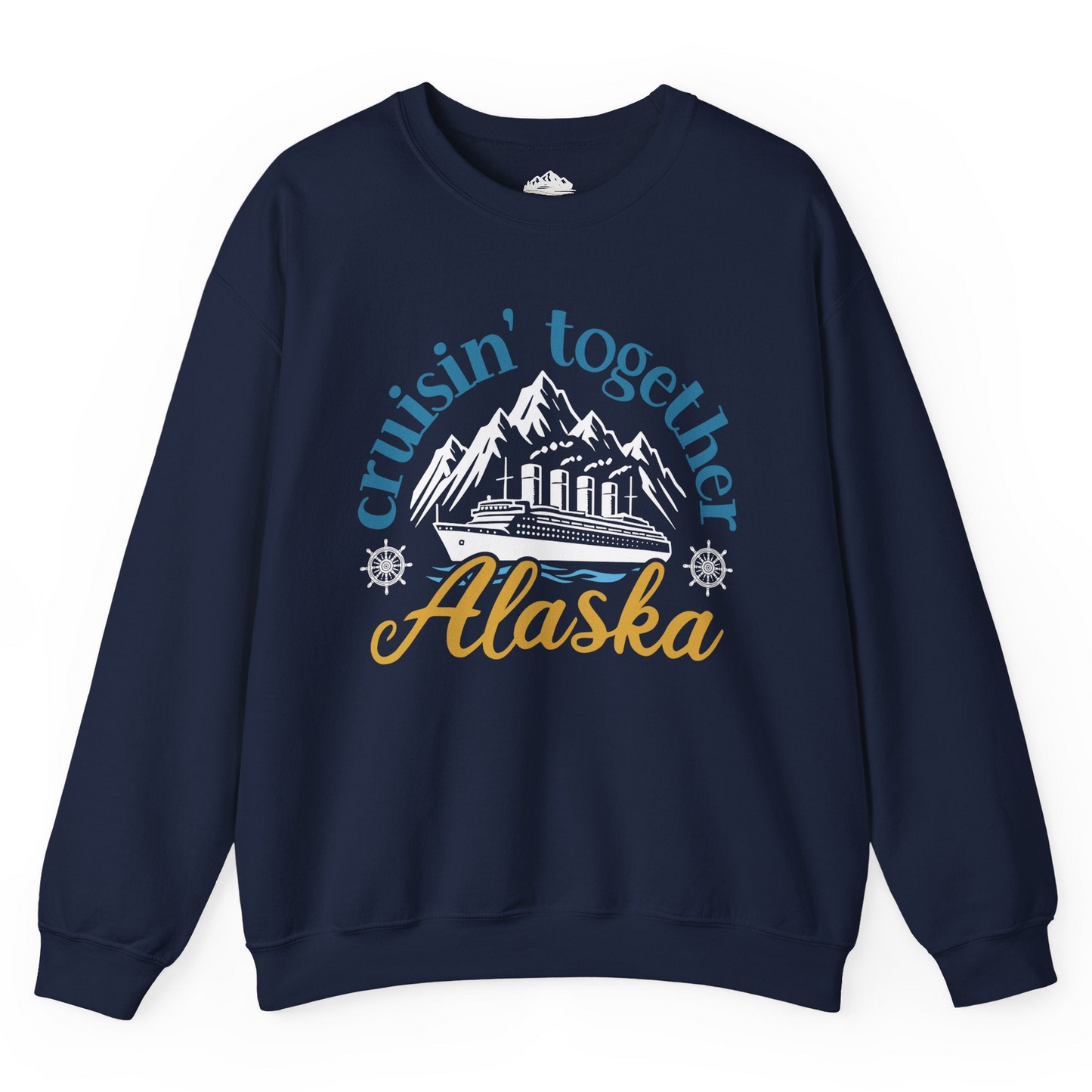 Alaska Cruise Adventure Shirt - Retro Mountains and Ship Graphic Tee Sweatshirt – Navy – Alaska Cruise Shirts