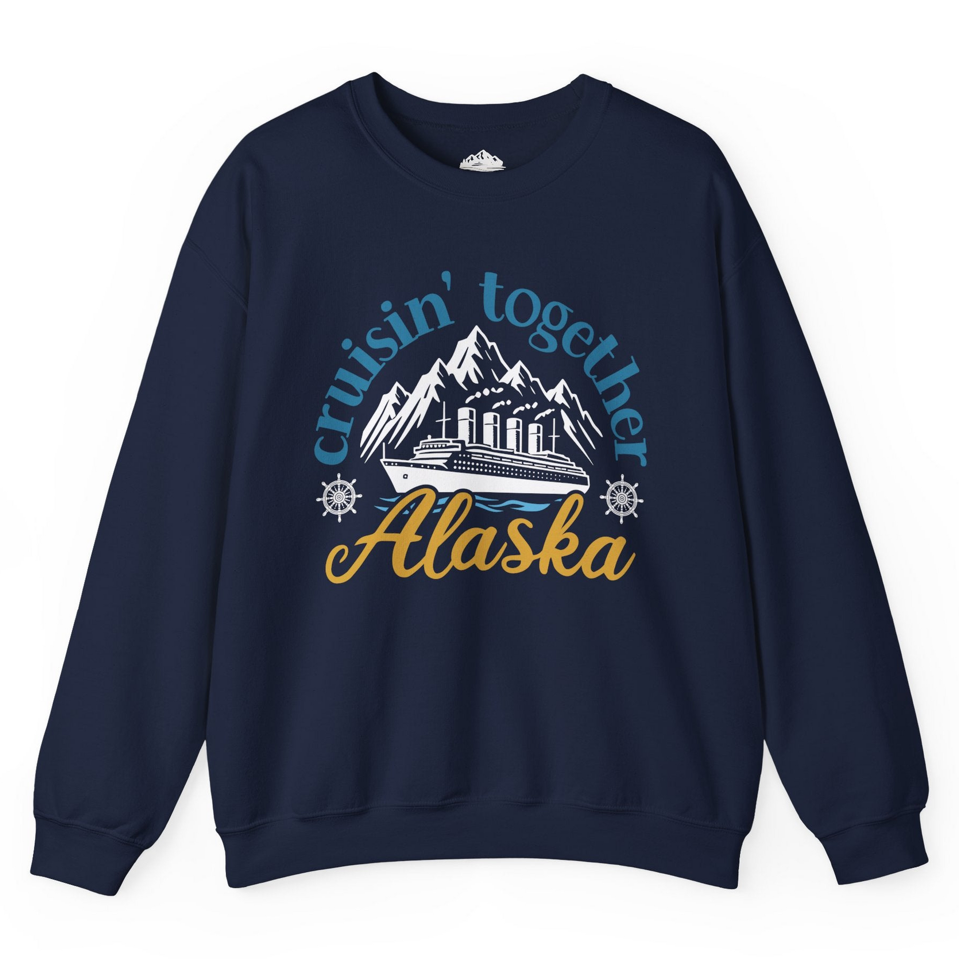 Alaska Cruise Adventure Shirt - Retro Mountains and Ship Graphic Tee Sweatshirt – Navy – Alaska Cruise Shirts