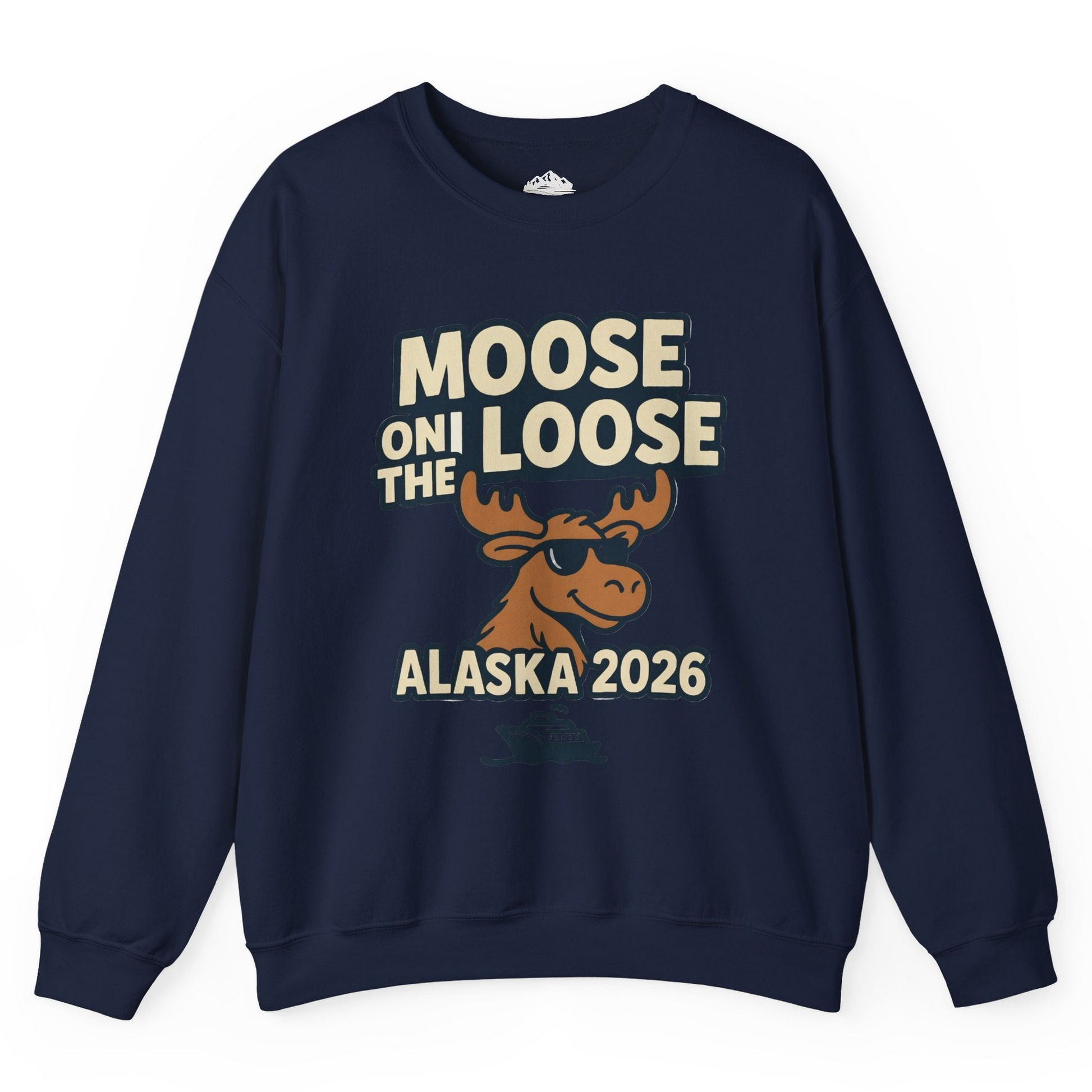 Moose on the Loose Alaska 2026 Cruise Cartoon Funny Shirt Sweatshirt – Navy – Alaska Cruise Shirts