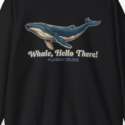 Whale Hello There Alaska Cruise sweatshirt Sweatshirt – Black – Alaska Cruise Shirts Close Up