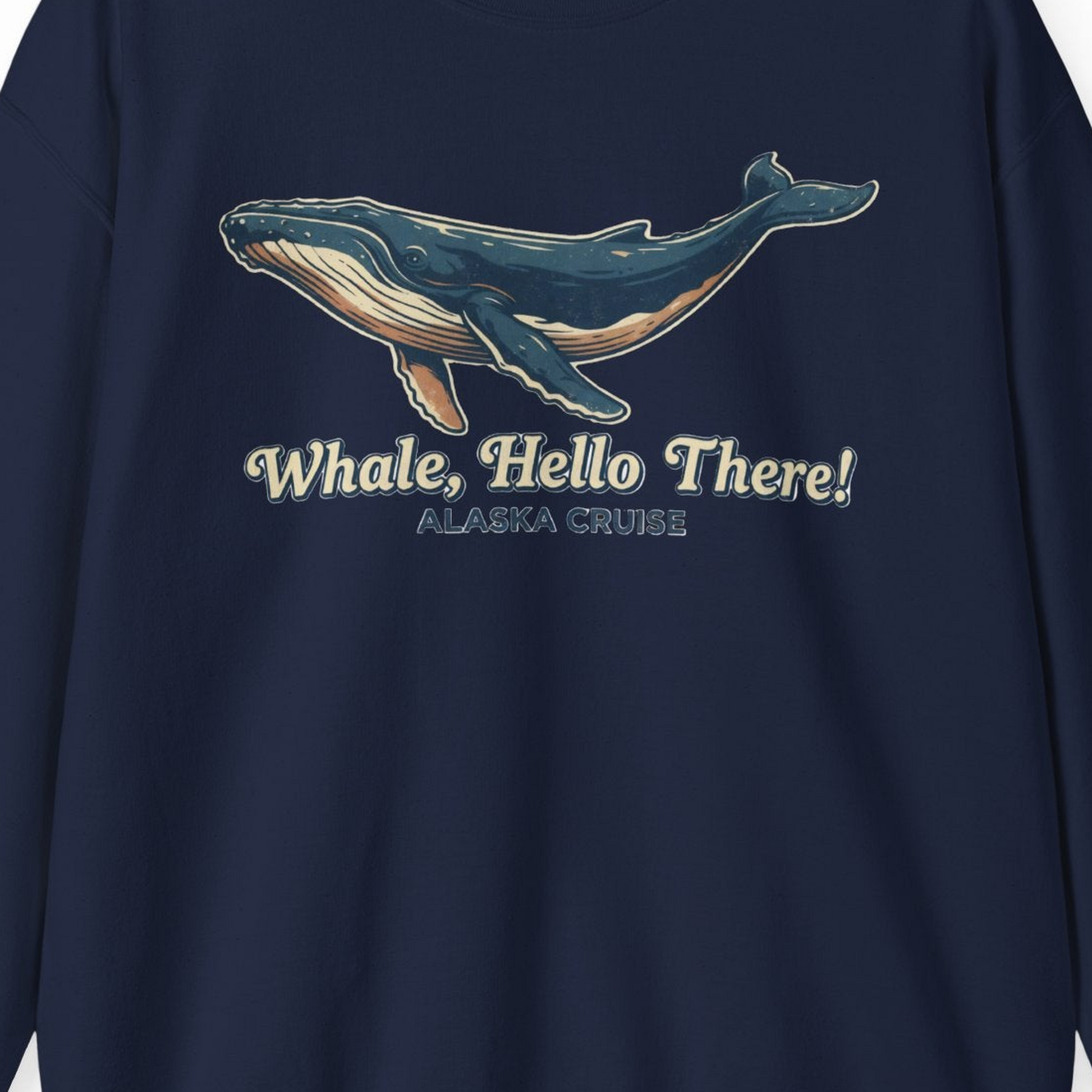 Whale Hello There Alaska Cruise sweatshirt Sweatshirt – Navy – Alaska Cruise Shirts Close Up