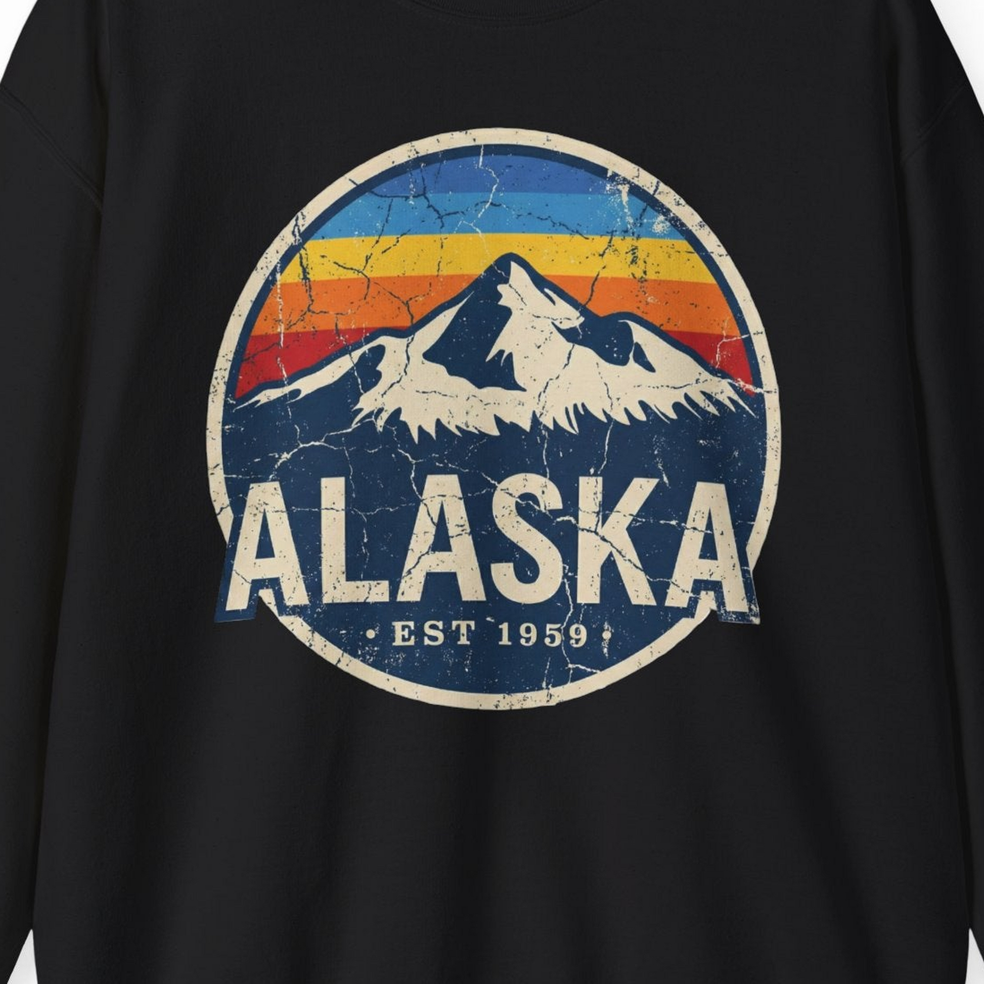 Alaska Vintage sweatshirt Sweatshirt – Black – Alaska Cruise Shirts Close Up