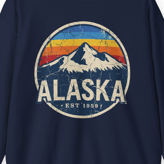 Alaska Vintage sweatshirt Sweatshirt – Navy – Alaska Cruise Shirts Close Up