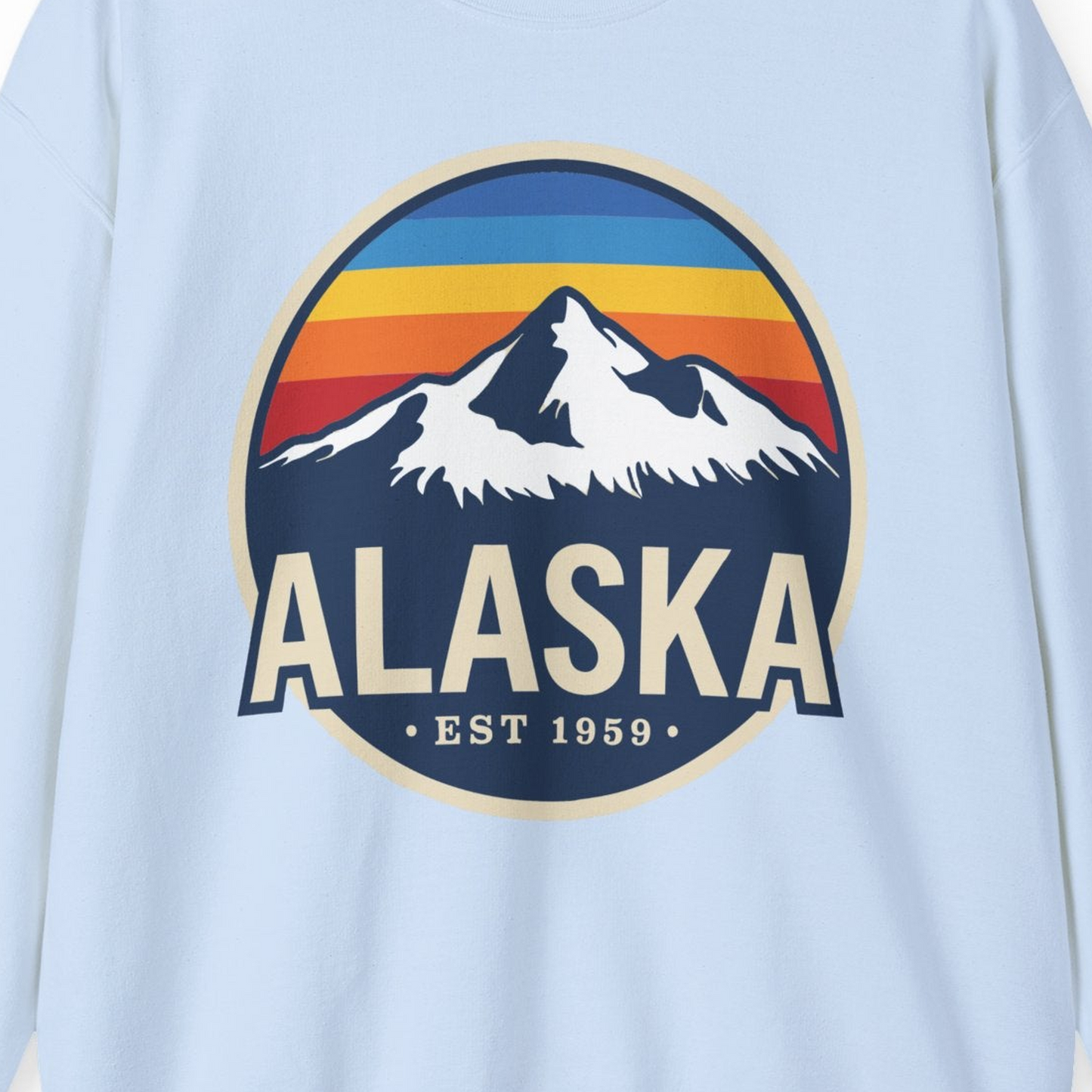 Alaska Vintage Shirt Sweatshirt – Light Blue – Alaska Cruise Shirts Close Up