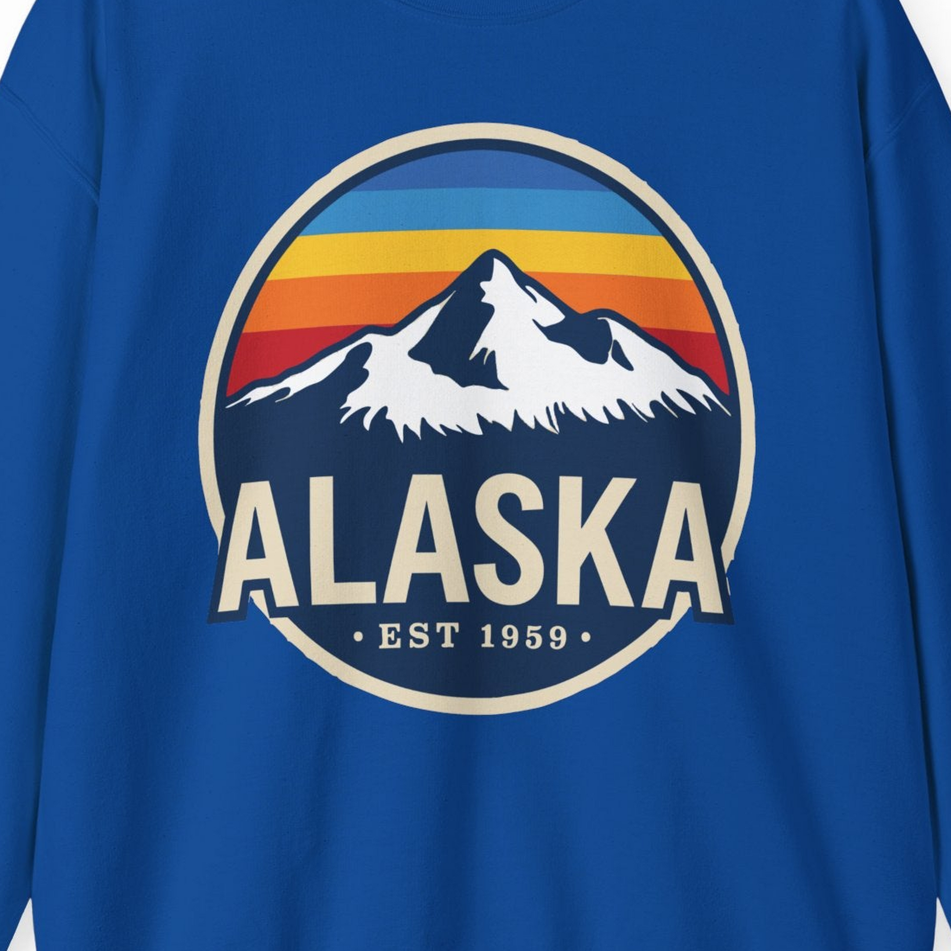 Alaska Vintage Shirt Sweatshirt – Royal – Alaska Cruise Shirts Close Up
