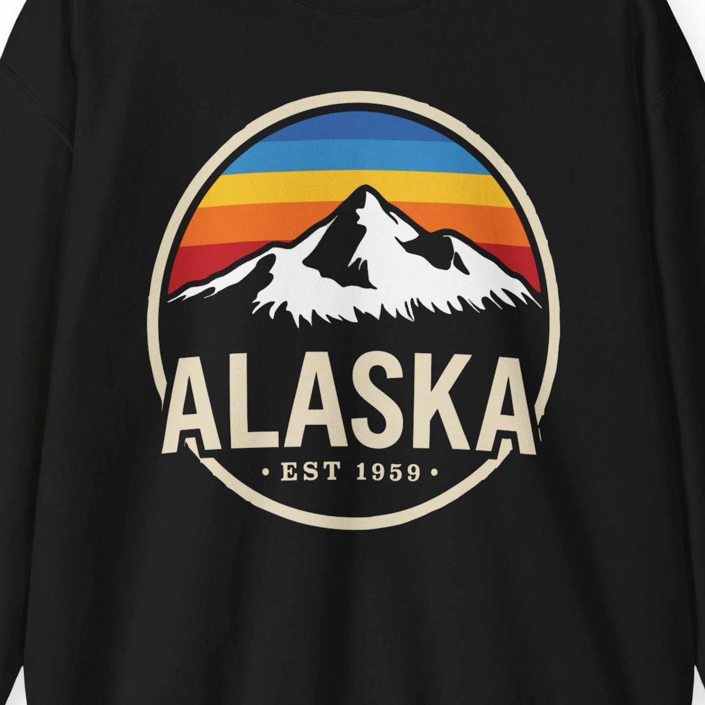Alaska Vintage Mountain Sunset sweatshirt Sweatshirt – Black – Alaska Cruise Shirts Close Up