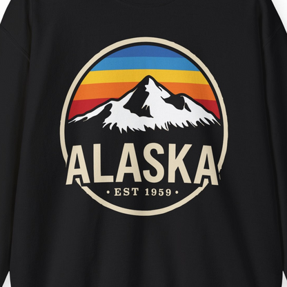Alaska Vintage Mountain Sunset sweatshirt Sweatshirt – Black – Alaska Cruise Shirts Close Up