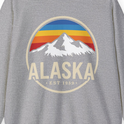 Alaska Vintage Mountain Sunset sweatshirt Sweatshirt – Sport Grey – Alaska Cruise Shirts Close Up