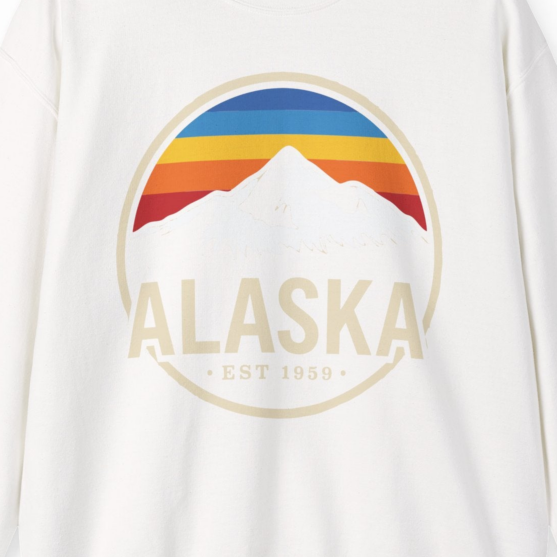 Alaska Vintage Mountain Sunset sweatshirt Sweatshirt – White – Alaska Cruise Shirts Close Up