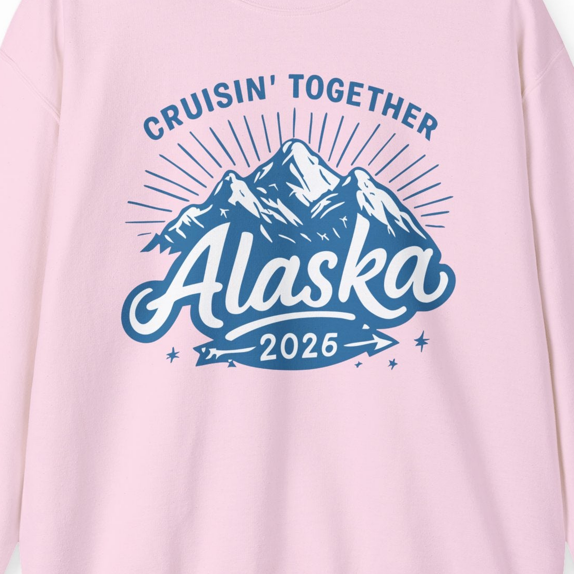 Alaska Cruise Mountains Adventure sweatshirt Sweatshirt – Light Pink – Alaska Cruise Shirts Close Up