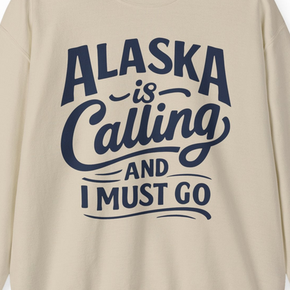 Alaska Is Calling Adventure Typography Shirt Sweatshirt – Sand – Alaska Cruise Shirts Close Up
