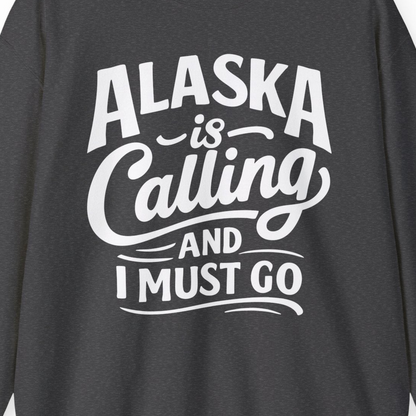Alaska Is Calling Adventure Typography Shirt Sweatshirt – Dark Heather – Alaska Cruise Shirts Close Up