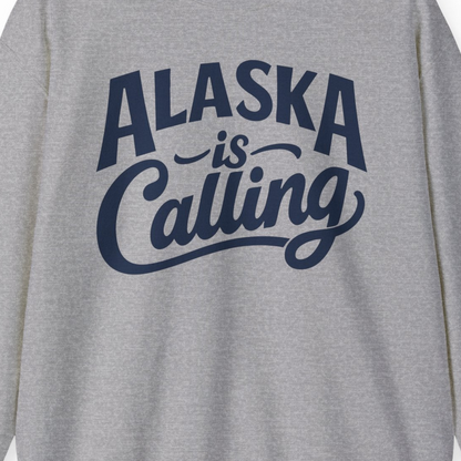 Alaska Is Calling sweatshirt Sweatshirt – Sport Grey – Alaska Cruise Shirts Close Up