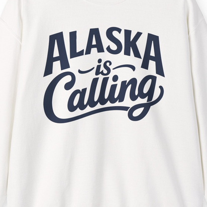 Alaska Is Calling sweatshirt Sweatshirt – White – Alaska Cruise Shirts Close Up