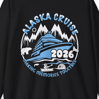 Alaska Cruise 2026 Family Adventure Shirt with Wildlife and Nature — Sweatshirt Sweatshirt – Black – Alaska Cruise Shirts Close Up