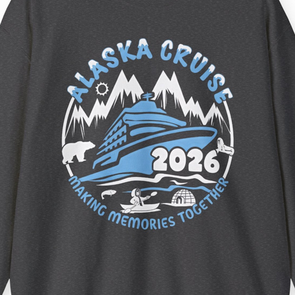Alaska Cruise 2026 Family Adventure Shirt with Wildlife and Nature — Sweatshirt Sweatshirt – Dark Heather – Alaska Cruise Shirts Close Up