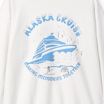 Alaska Cruise 2026 Family Adventure Shirt with Wildlife and Nature — Sweatshirt Sweatshirt – White – Alaska Cruise Shirts Close Up