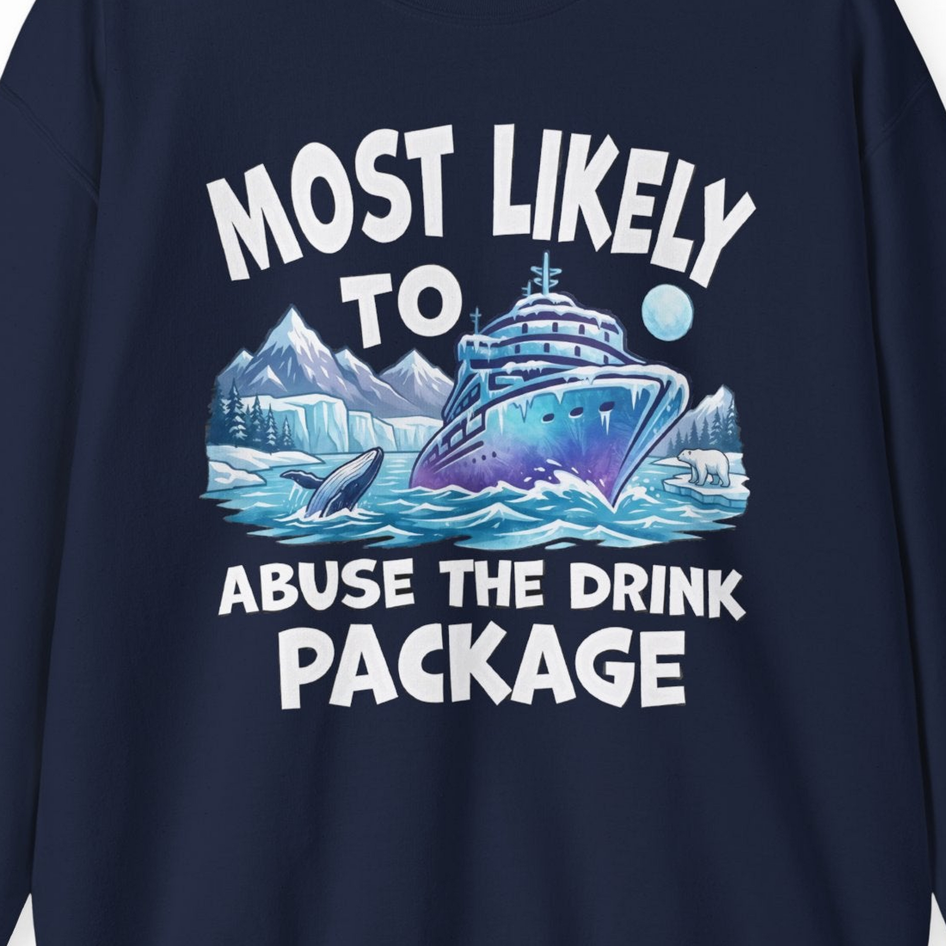 Funny Alaska Cruise sweatshirt Sweatshirt – Navy – Alaska Cruise Shirts Close Up