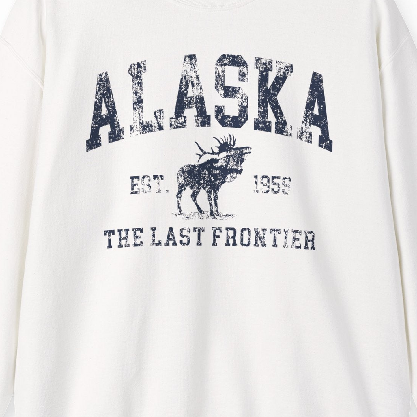 Vintage Alaska Moose Shirt Sweatshirt – White – Alaska Cruise Shirts Close Up
