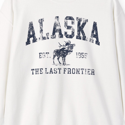 Vintage Alaska Moose Shirt Sweatshirt – White – Alaska Cruise Shirts Close Up
