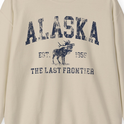 Vintage Alaska Moose Shirt Sweatshirt – Sand – Alaska Cruise Shirts Close Up