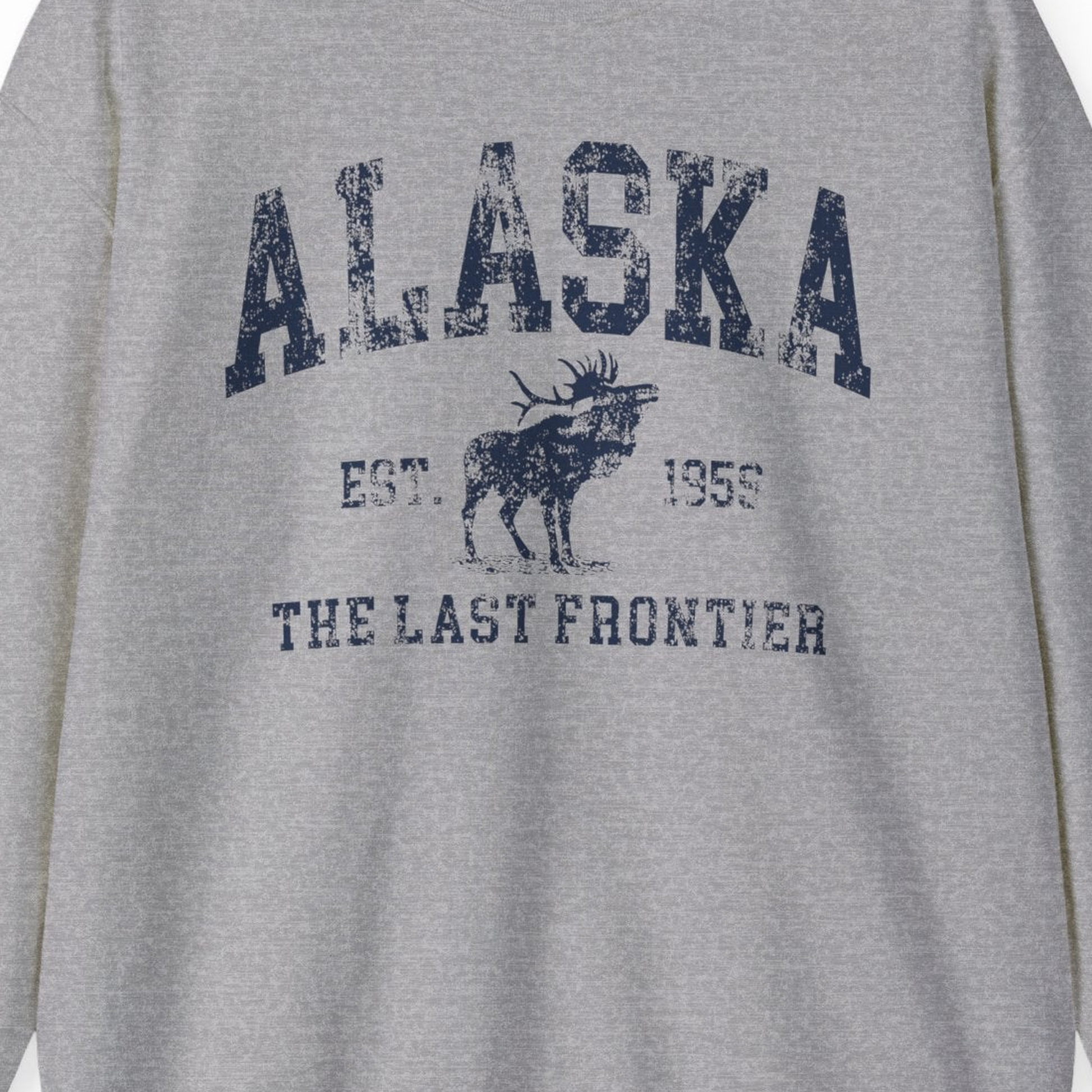 Vintage Alaska Moose Shirt Sweatshirt – Sport Grey – Alaska Cruise Shirts Close Up