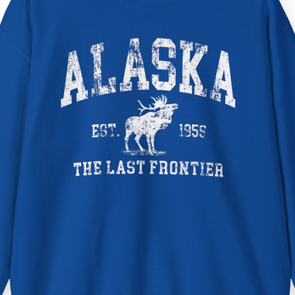 Vintage Alaska Moose Shirt Sweatshirt – Royal – Alaska Cruise Shirts Close Up