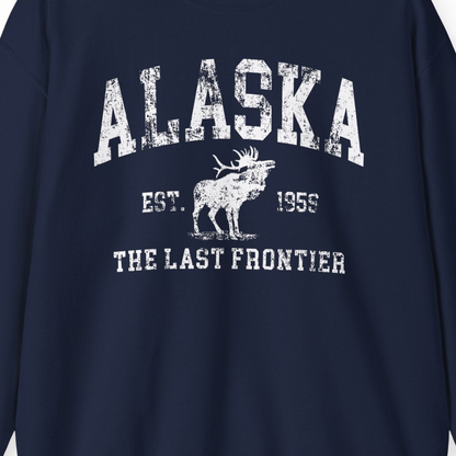 Vintage Alaska Moose Shirt Sweatshirt – Navy – Alaska Cruise Shirts Close Up