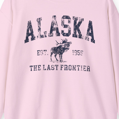 Vintage Alaska Moose Shirt Sweatshirt – Light Pink – Alaska Cruise Shirts Close Up