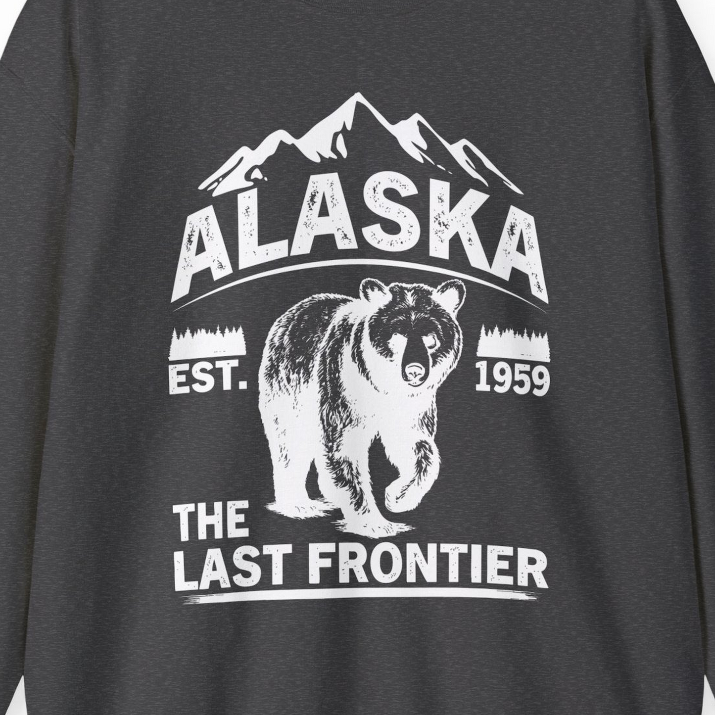 Alaska Bear Shirt Sweatshirt – Dark Heather – Alaska Cruise Shirts Close Up