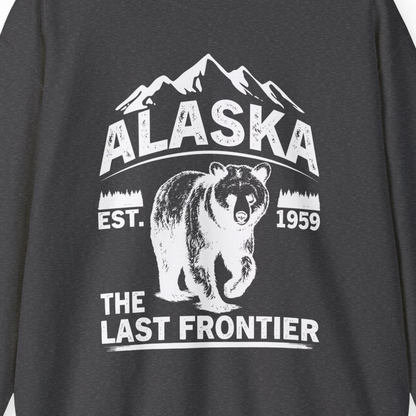Alaska Bear Shirt Sweatshirt – Dark Heather – Alaska Cruise Shirts Close Up