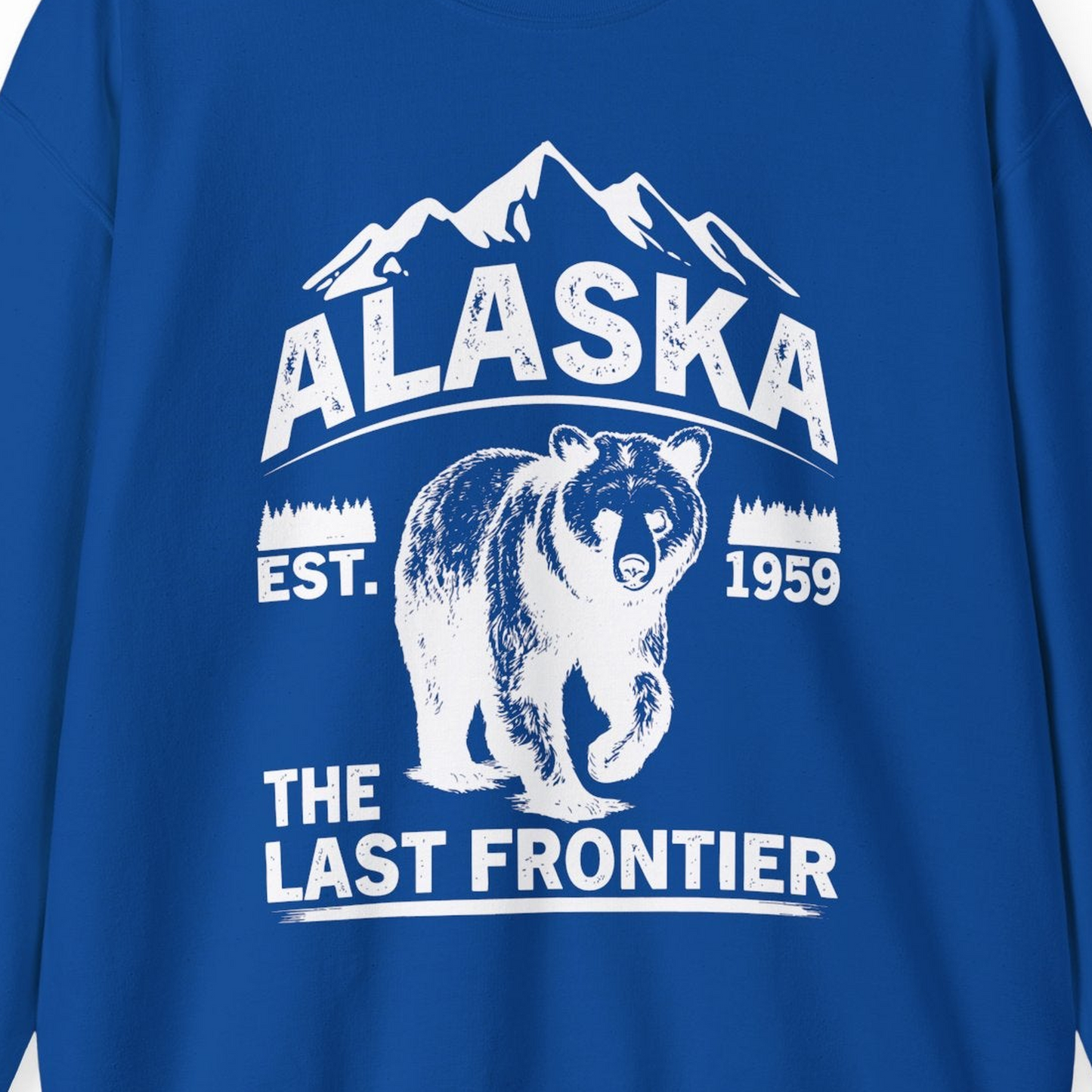 Alaska Bear Shirt Sweatshirt – Royal – Alaska Cruise Shirts Close Up