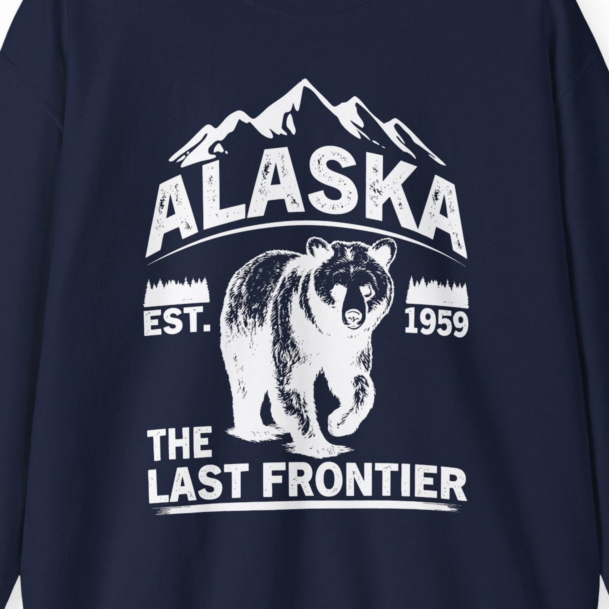 Alaska Bear Shirt Sweatshirt – Navy – Alaska Cruise Shirts Close Up