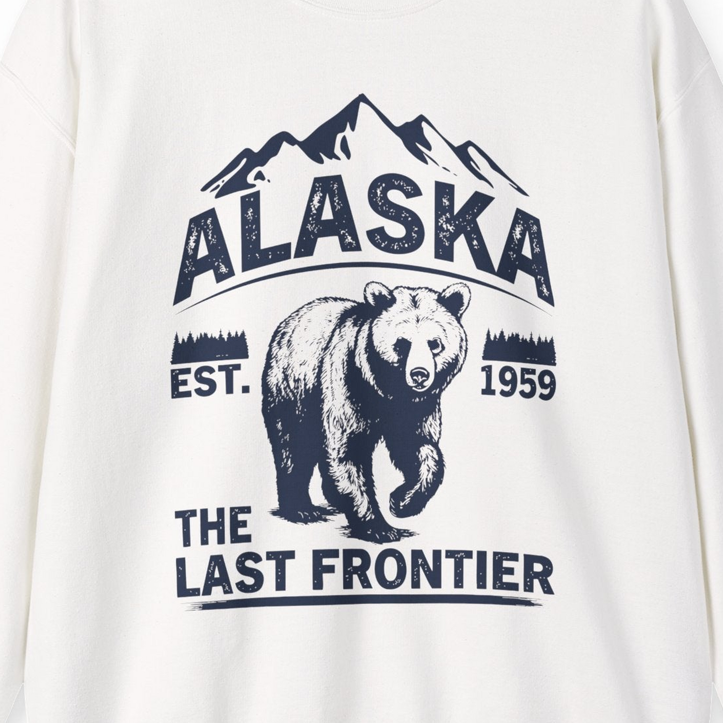 Alaska Bear Shirt Sweatshirt – White – Alaska Cruise Shirts Close Up