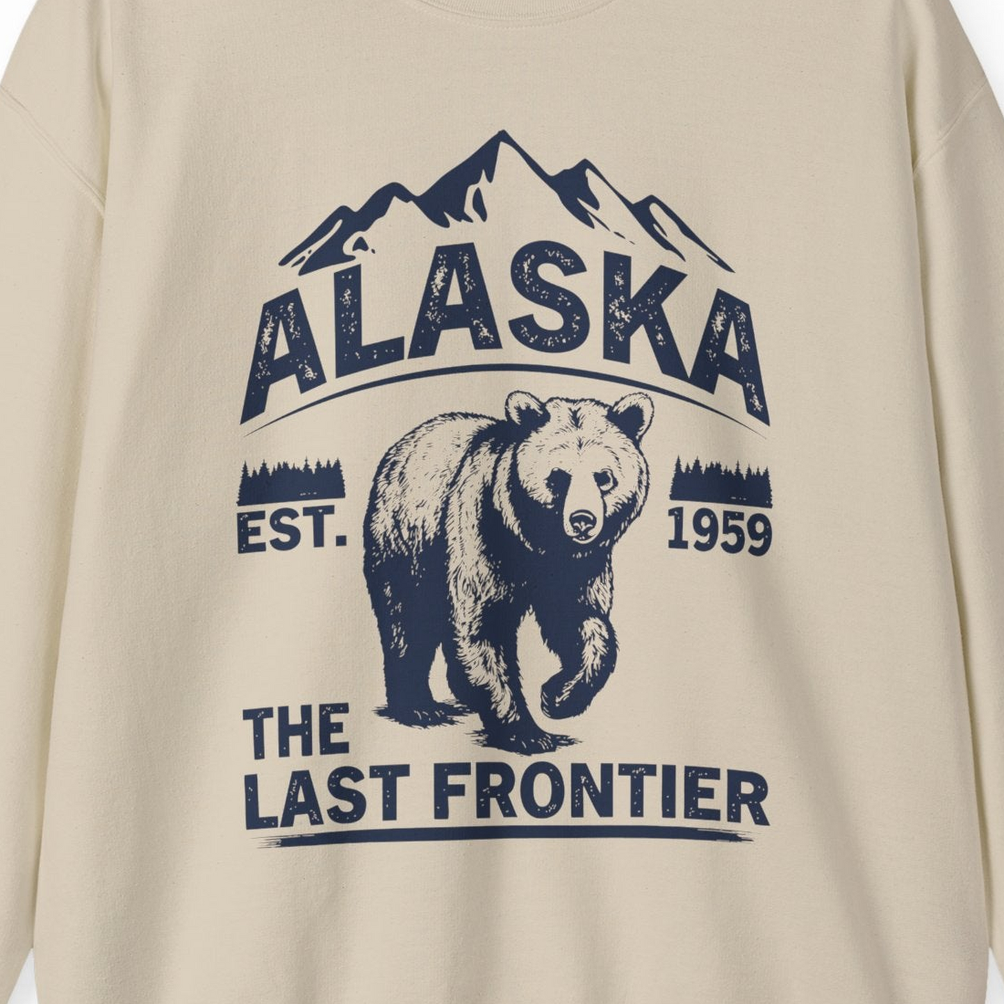 Alaska Bear Shirt Sweatshirt – Sand – Alaska Cruise Shirts Close Up