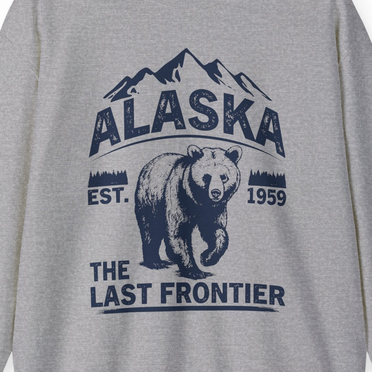 Alaska Bear Shirt Sweatshirt – Sport Grey – Alaska Cruise Shirts Close Up