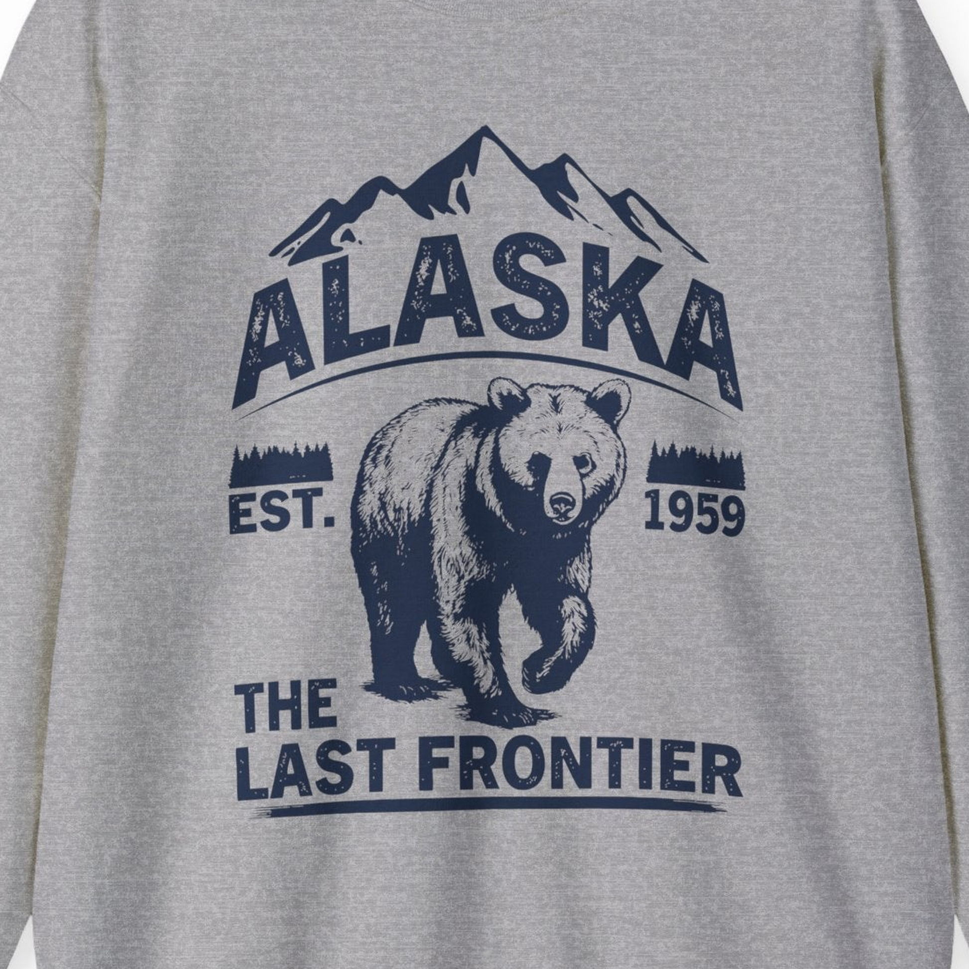 Alaska Bear Shirt Sweatshirt – Sport Grey – Alaska Cruise Shirts Close Up